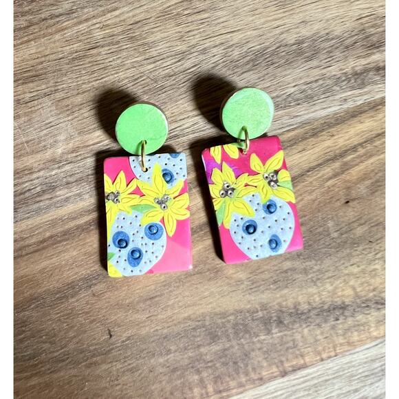 Handmade Polymer Clay Earrings Handcrafted Artwork Floral Sunflower - Picture 3 of 4